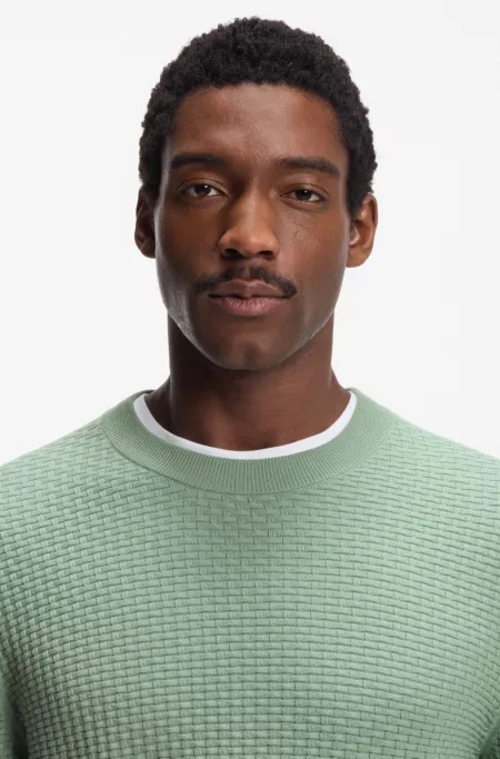 Cotton sweater with knitted structure