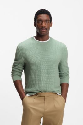 Cotton sweater with knitted structure, Light Green