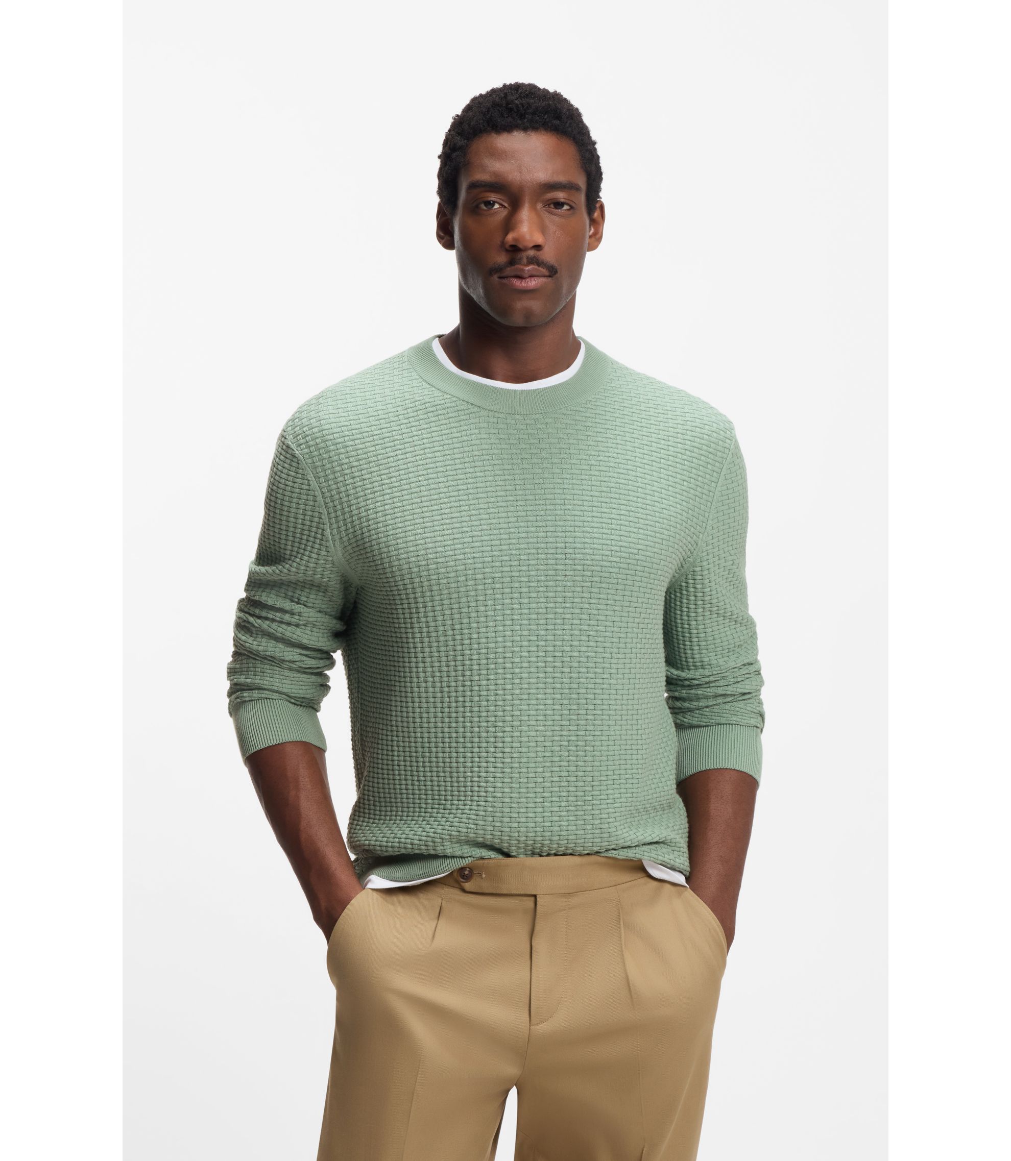 BOSS - コットンセーター ニットストラクチャー - ライトグリーン