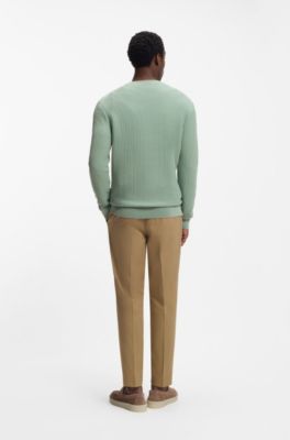 Cotton sweater with knitted structure, Light Green