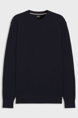 Cotton sweater with knitted structure, Dark Blue