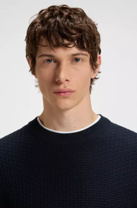 Cotton sweater with mixed structures