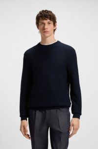 Cotton sweater with mixed structures, Dark Blue