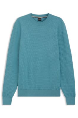 Cotton sweater with knitted structure, Blue