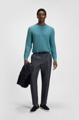 Cotton sweater with knitted structure, Blue