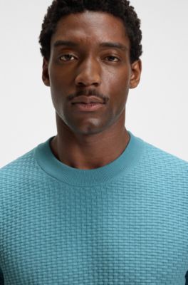 Cotton sweater with knitted structure, Blue