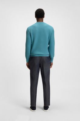 Cotton sweater with knitted structure, Blue