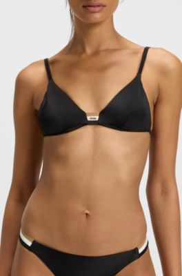 Haut de bikini &agrave; rayures embl&eacute;matiques, Noir