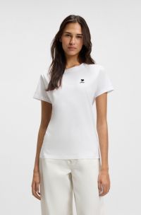 T-shirt en jersey de coton avec motif sur la poitrine, Blanc