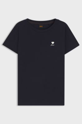 T-Shirt aus Baumwoll-Jersey mit Artwork auf der Brust, Dunkelblau