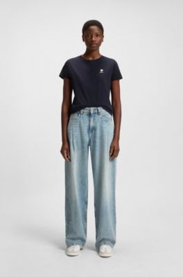 Koszulka z&nbsp;bawełnianego dżerseju z&nbsp;artystyczną grafiką na klatce piersiowej , Ciemnoniebieski