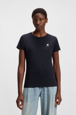 Cotton-jersey T-shirt with chest artwork, Dark Blue