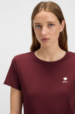 T-shirt en jersey de coton avec motif sur la poitrine, Rouge sombre