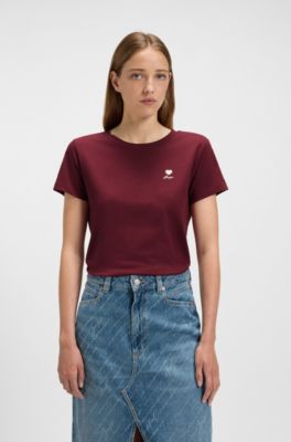 Cotton-jersey T-shirt with chest artwork, Dark Red