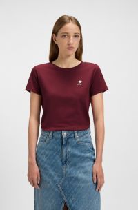 T-shirt in jersey di cotone con grafica sul petto, Rosso scuro
