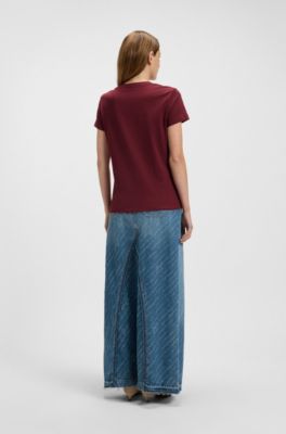 T-shirt en jersey de coton avec motif sur la poitrine, Rouge sombre