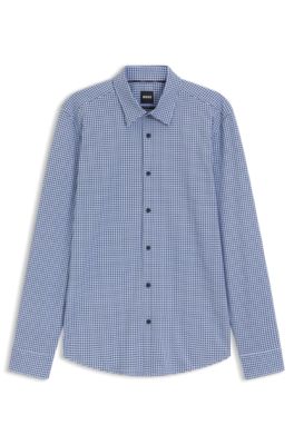 Slim-fit shirt in a printed cotton blend, Blue Patterned