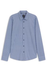 Slim-fit shirt in a printed cotton blend, Blue Patterned