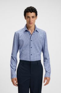 Chemise Slim imprimé en coton mélangé, Bleu à motif