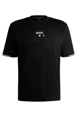 Pima-cotton T-shirt with tennis ball graphics, Black