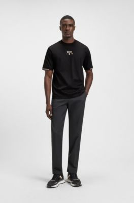 Pima-cotton T-shirt with tennis ball graphics, Black