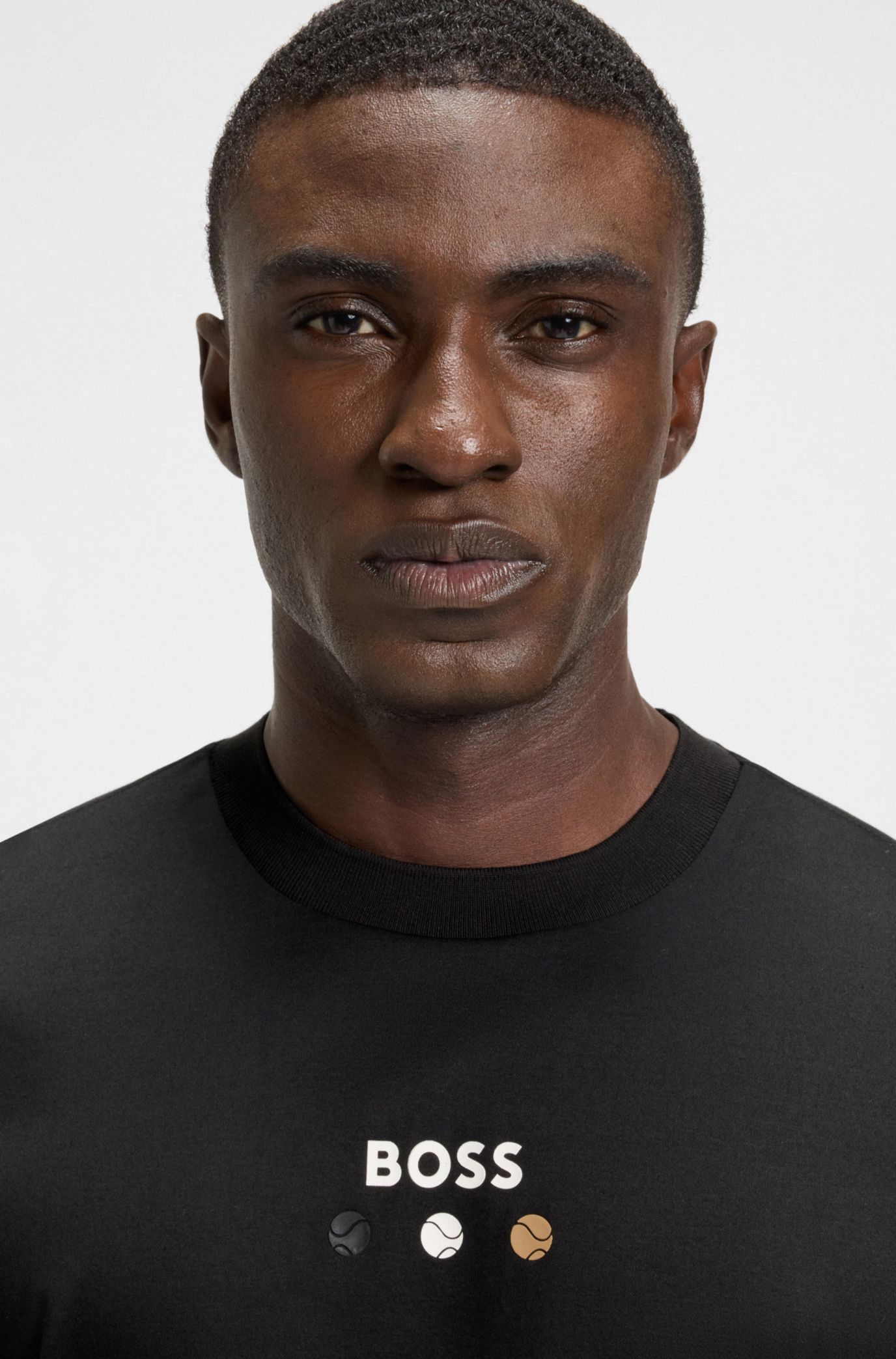 BOSS - Pima-cotton T-shirt with tennis ball graphics - Black