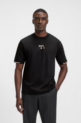 Pima-cotton T-shirt with tennis ball graphics, Black
