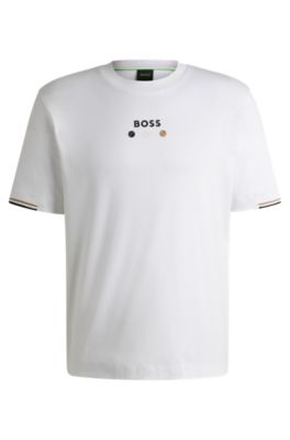 BOSS Tシャツ tennis ball graphics 50545292-100_WHITE BOSS - Pima-cotton T-shirt with tennis ball graphics - White