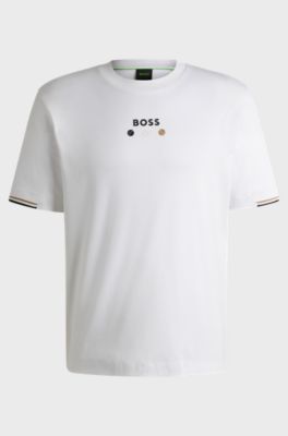 Pima-cotton T-shirt with tennis ball graphics, White