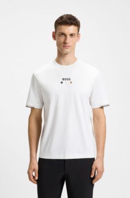Pima-cotton T-shirt with tennis ball graphics, White