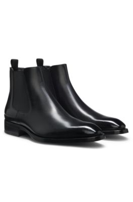 Leather Chelsea boots with elasticated panels, Black