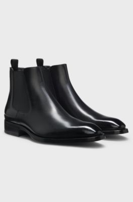Leather Chelsea boots with elasticated panels, Black