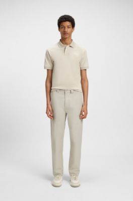 Straight-fit trousers in cotton-blend twill, Light Beige