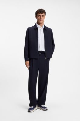 Slim-fit shirt in printed performance-stretch jersey, Blue Patterned