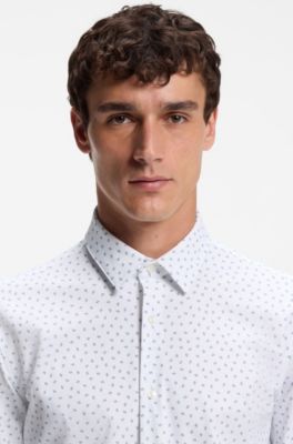 Slim-fit shirt in printed performance-stretch jersey, Blue Patterned