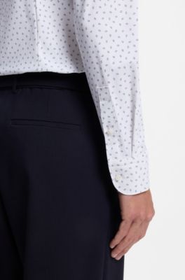 Slim-fit shirt in printed performance-stretch jersey, Blue Patterned