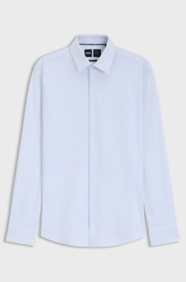 Slim-fit shirt in printed performance-stretch jersey, Light Blue Patterned