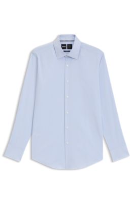 Slim-fit shirt in striped performance-stretch fabric, Light Blue