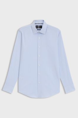 Slim-fit shirt in striped performance-stretch fabric, Light Blue