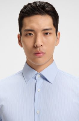 Slim-fit shirt in striped performance-stretch fabric, Light Blue