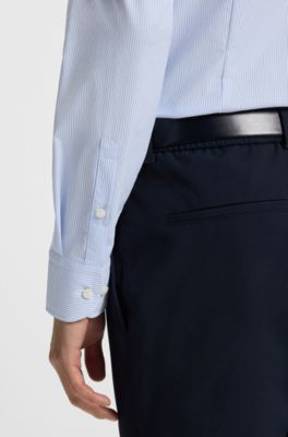 Slim-fit shirt in striped performance-stretch fabric, Light Blue