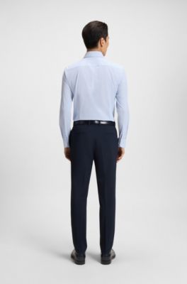 Slim-fit shirt in striped performance-stretch fabric, Light Blue