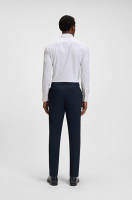 Slim-fit shirt in Italian-made performance-stretch fabric, White Patterned