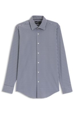 BOSS - Slim-fit overhemd van geruite hoogwaardige stretchpopeline - Blauw met dessin