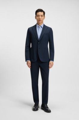 Slim-fit shirt in checked performance-stretch poplin, Blue Patterned