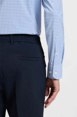 Slim-fit shirt in checked performance-stretch poplin, Blue Patterned