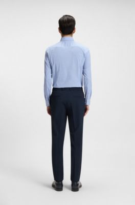 Slim-fit shirt in checked performance-stretch poplin, Blue Patterned