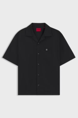 Camisa oversize fit en algod&oacute;n con tacto de papel, Negro