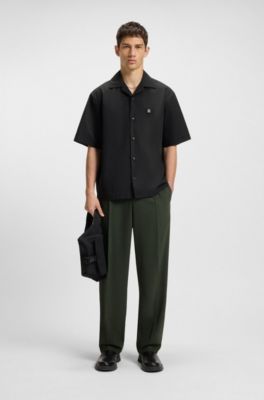 Oversized-fit shirt in paper-touch cotton, Black