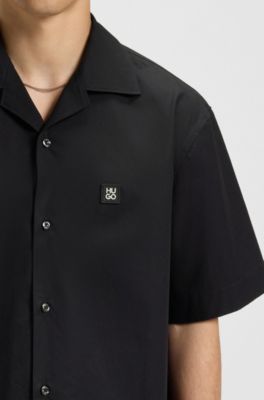 Chemise Oversized en coton au toucher papier, Noir